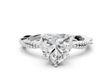 White gold Heart Solitaire Twisted Band with Bead Prong Setting_316