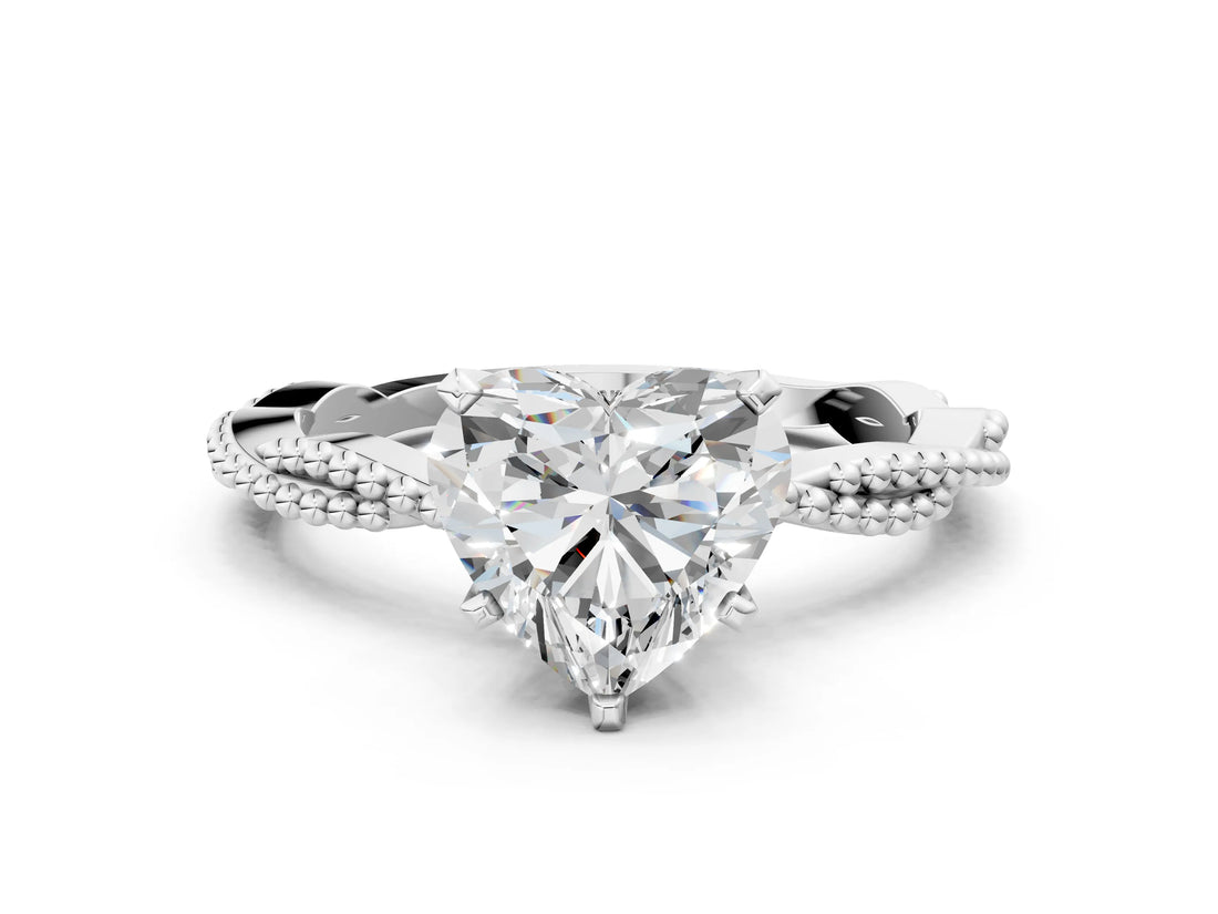 White gold Heart Solitaire Twisted Band with Bead Prong Setting_322