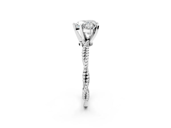 White Gold Heart-Shaped Solitaire Engagement Ring Setting with Beaded Twist Band and Basket Head