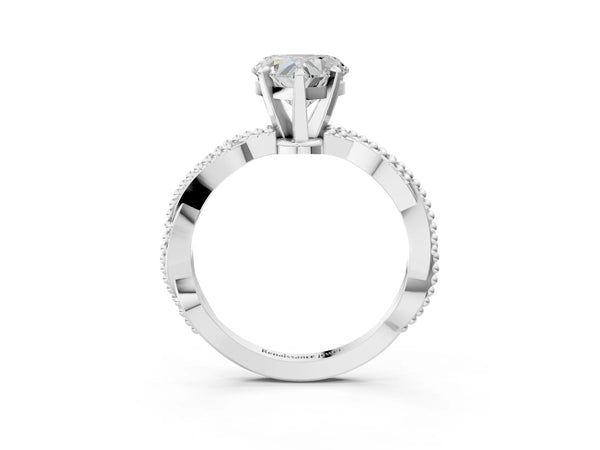 White Gold Heart-Shaped Solitaire Engagement Ring Setting with Beaded Twist Band and Basket Head
