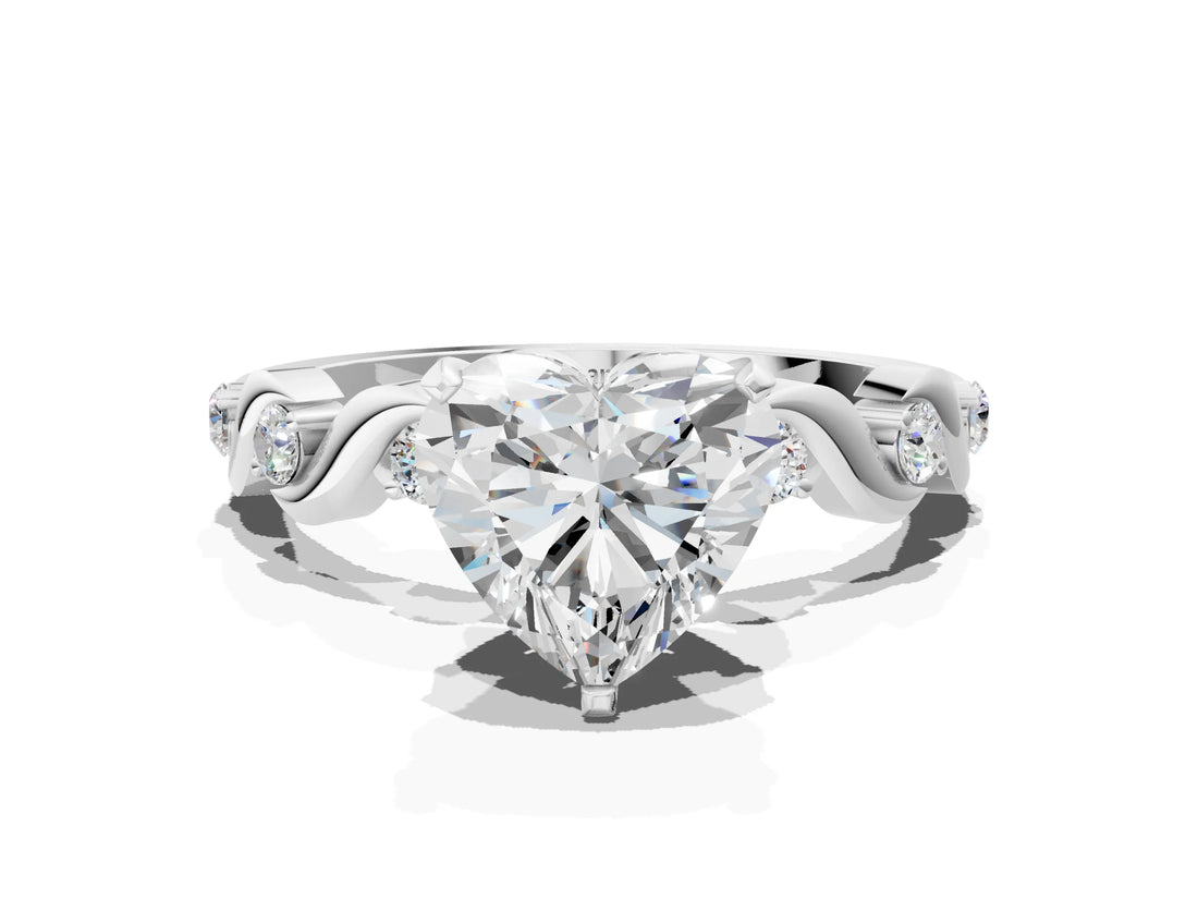 White gold Heart Solitaire Twisted Band with Prong Setting 1