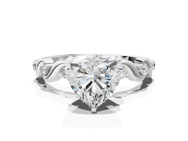 White Gold Heart-Shaped Solitaire Engagement Ring Setting with Ribbon Twist Accent Band