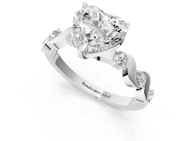 White Gold Heart-Shaped Solitaire Engagement Ring Setting with Ribbon Twist Accent Band