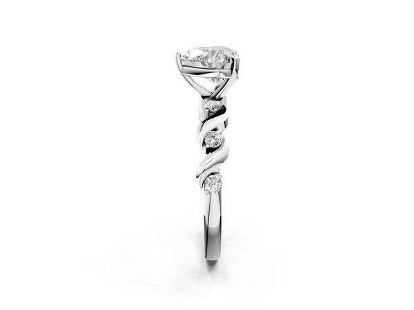 White Gold Heart-Shaped Solitaire Engagement Ring Setting with Ribbon Twist Accent Band