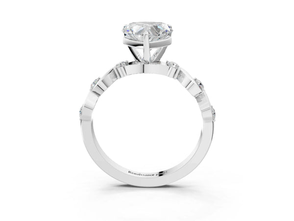 White Gold Heart-Shaped Solitaire Engagement Ring Setting with Ribbon Twist Accent Band