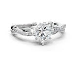 White gold Heart Solitaire Twisted Pave Diamond Ring with Four-Prong Setting_110