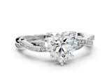 White gold Heart Solitaire Twisted Pave Diamond Ring with Four-Prong Setting_12