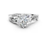 White gold Heart Solitaire Vine Band with Milgrain Prong Setting_24