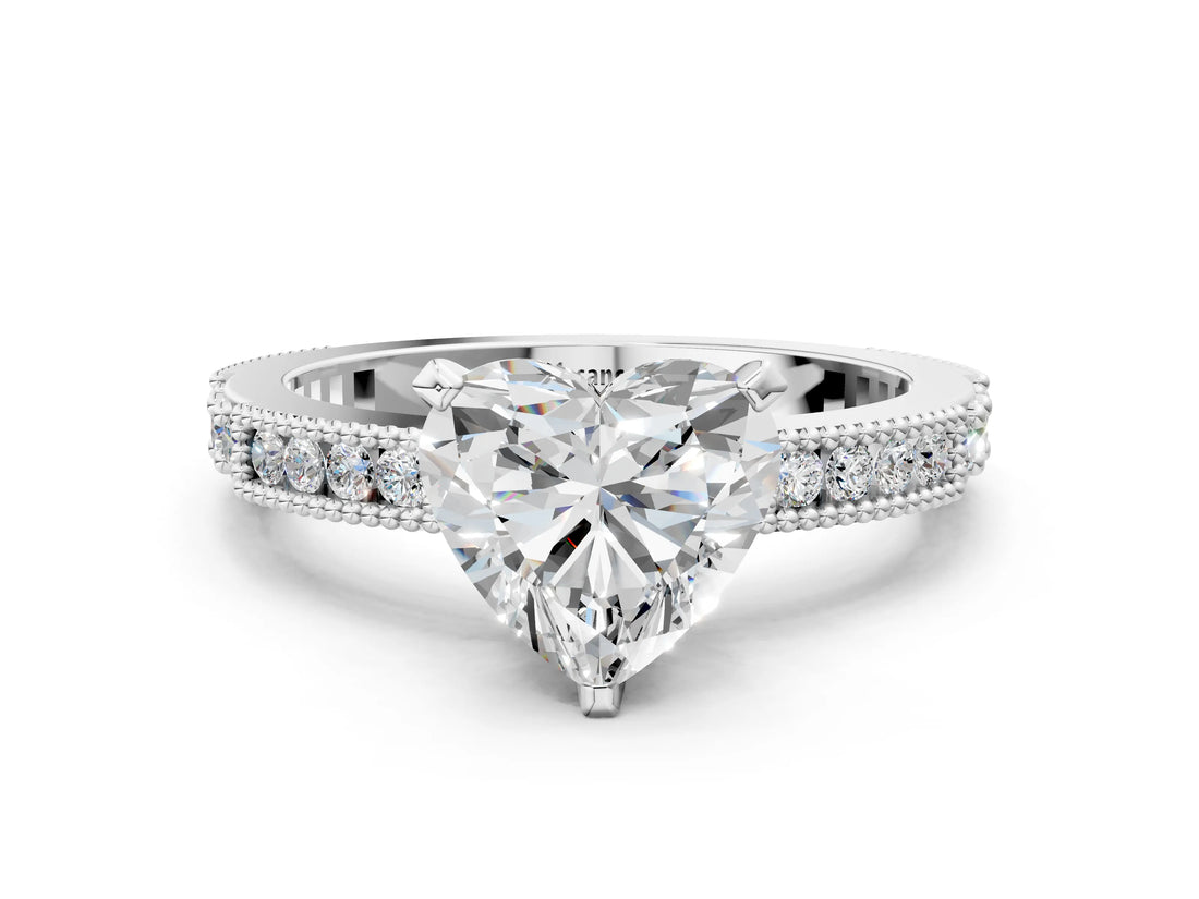 White gold Heart Solitaire with Pavé Band and Four-Prong Setting_319