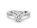 White gold Heart Solitaire with Pavé Band and Four-Prong Setting_319