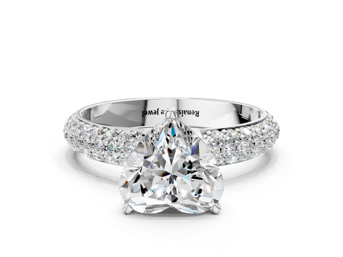 White gold Heart Solitaire with Pave Band and Four-Prong Setting_6