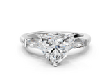 White gold Heart Solitaire with Tapered Baguette Side Stones on a Classic Band with Four-Prong Setting_128