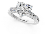 White gold Heart Solitaire with Tapered Baguette Side Stones on a Classic Band with Four-Prong Setting_129