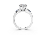 White gold Heart Solitaire with Tapered Baguette Side Stones on a Classic Band with Four-Prong Setting_131