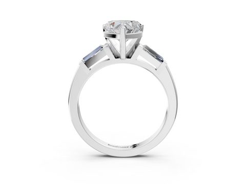 White gold Heart Solitaire with Tapered Baguette Side Stones on a Classic Band with Four-Prong Setting_138