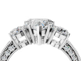 White gold Heart Three-Stone Diamond Ring with Pavé Band and Four-Prong Setting_10