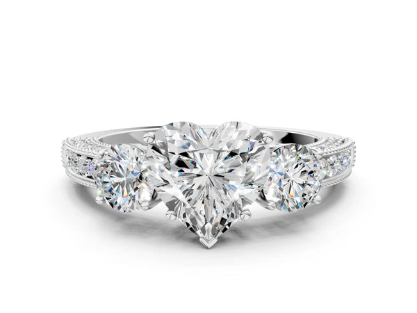 Platinum Heart-Shaped Graduated Three Stone Engagement Ring Setting