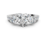 White gold Heart Three-Stone Diamond Ring with Pavé Band and Four-Prong Setting_6