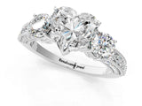 White gold Heart Three-Stone Diamond Ring with Pavé Band and Four-Prong Setting_7