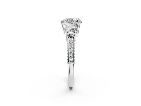 Platinum Heart-Shaped Graduated Three Stone Engagement Ring Setting