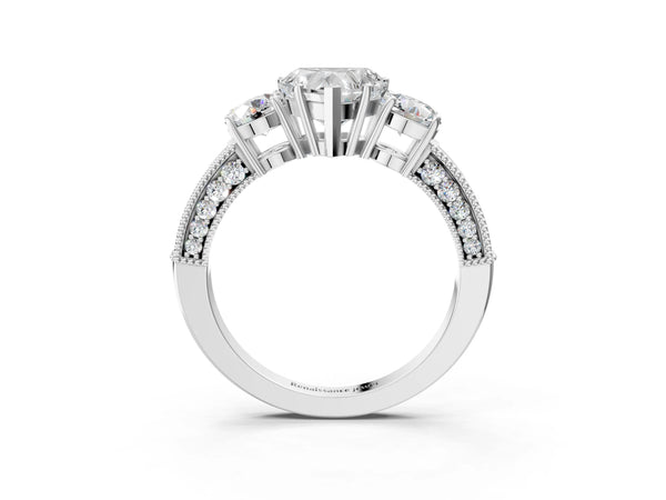 Platinum Heart-Shaped Graduated Three Stone Engagement Ring Setting