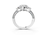 White gold Heart Three-Stone Diamond Ring with Pavé Band and Four-Prong Setting_9