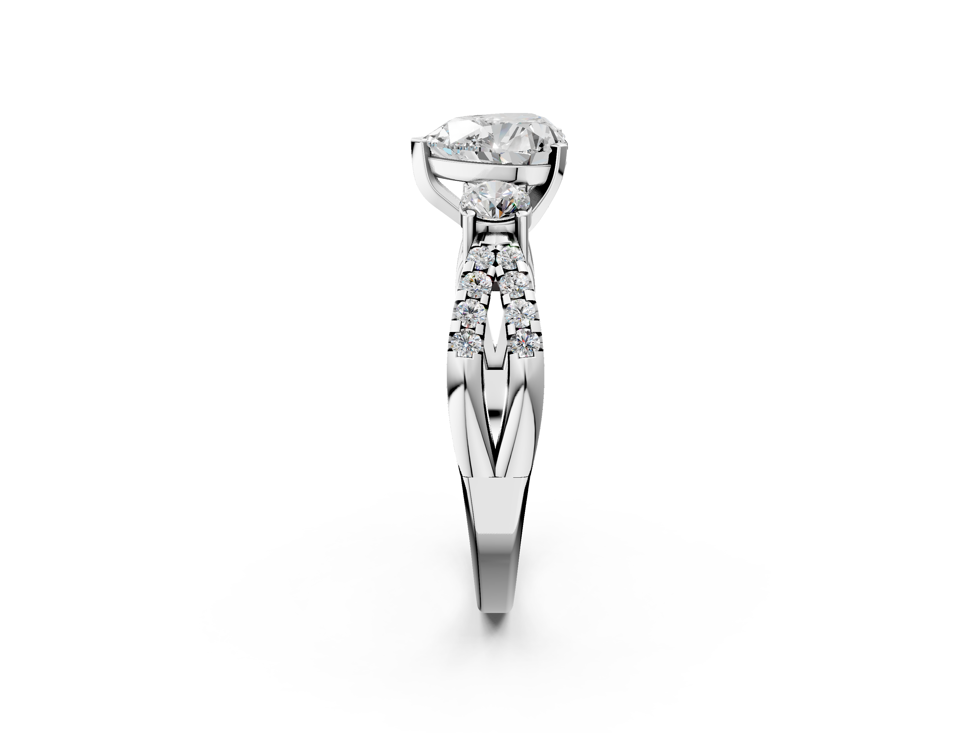 White gold Heart Three-Stone Diamond Ring with Pavé Split Shank and Four-Prong Setting_83