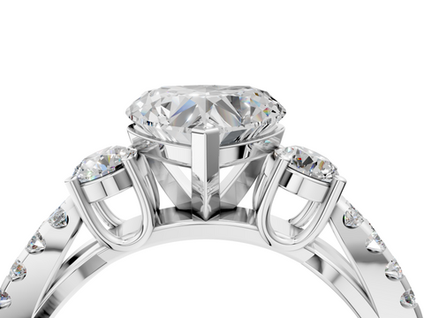 White gold Heart Three-Stone Diamond Ring with Pavé Split Shank and Four-Prong Setting_85
