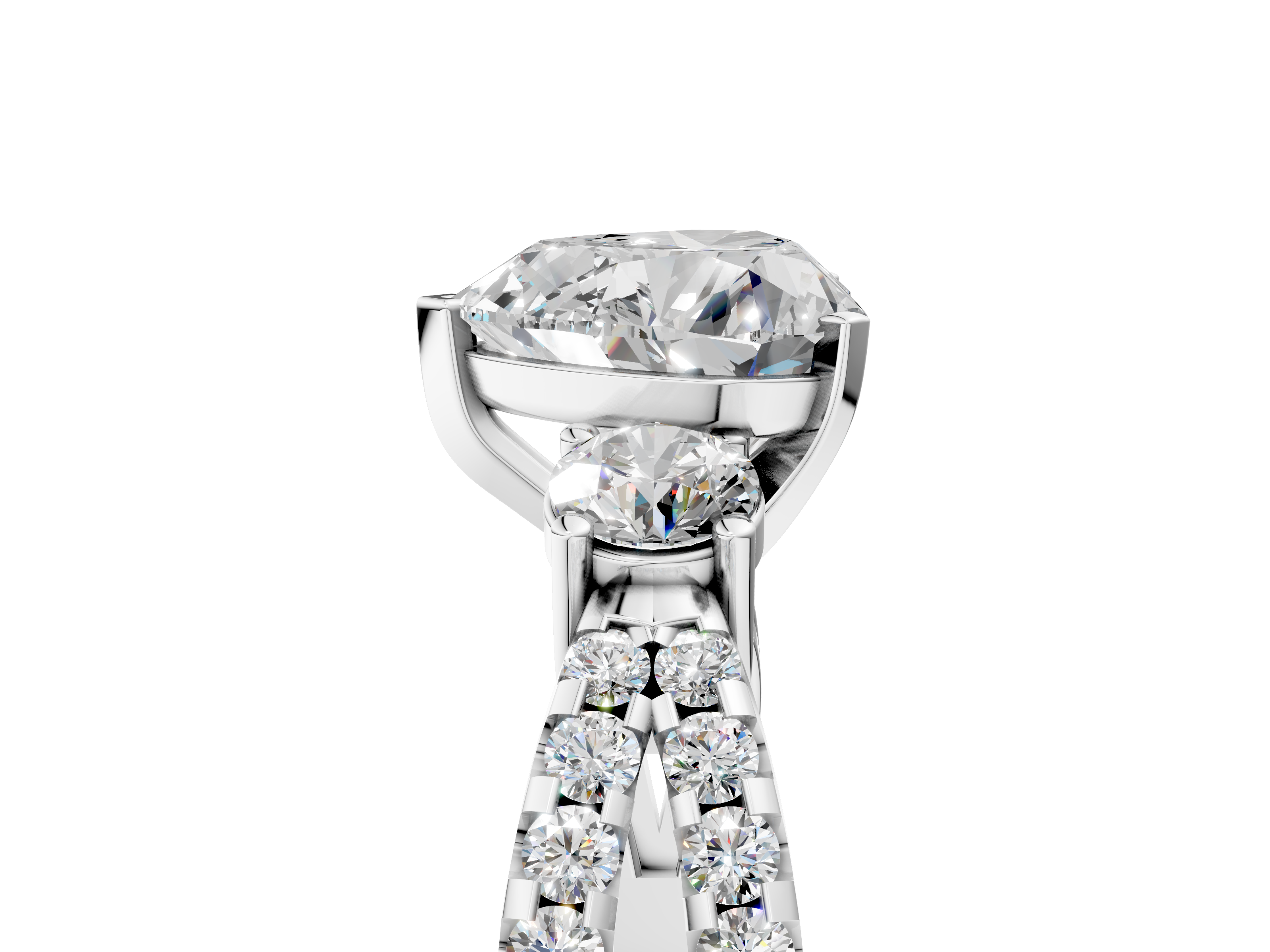 White gold Heart Three-Stone Diamond Ring with Pavé Split Shank and Four-Prong Setting_86