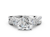 White gold Heart Three-Stone Diamond Ring with Pavé Split Shank and Four-Prong Setting_99
