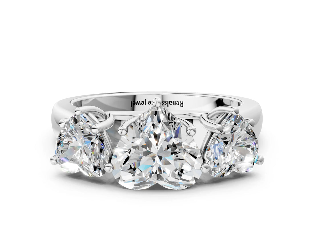 White gold Heart Three-Stone Diamond Ring with Prong Setting on a Classic Band_15