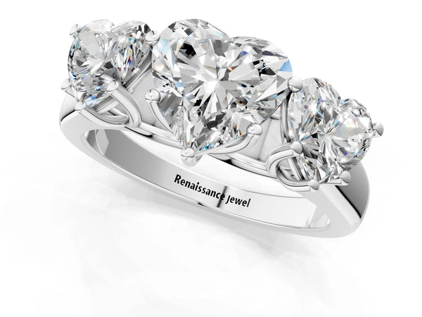 White Gold Heart-Shaped Side Stone Engagement Ring Setting