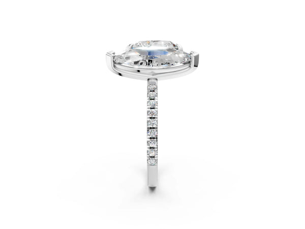 Platinum Heart and Marquise Toi Moi Ring with Prong Setting and Pave Band