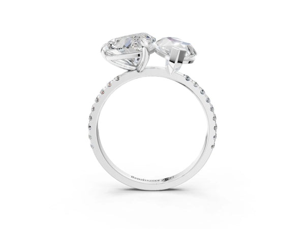 Platinum Heart and Marquise Toi Moi Ring with Prong Setting and Pave Band