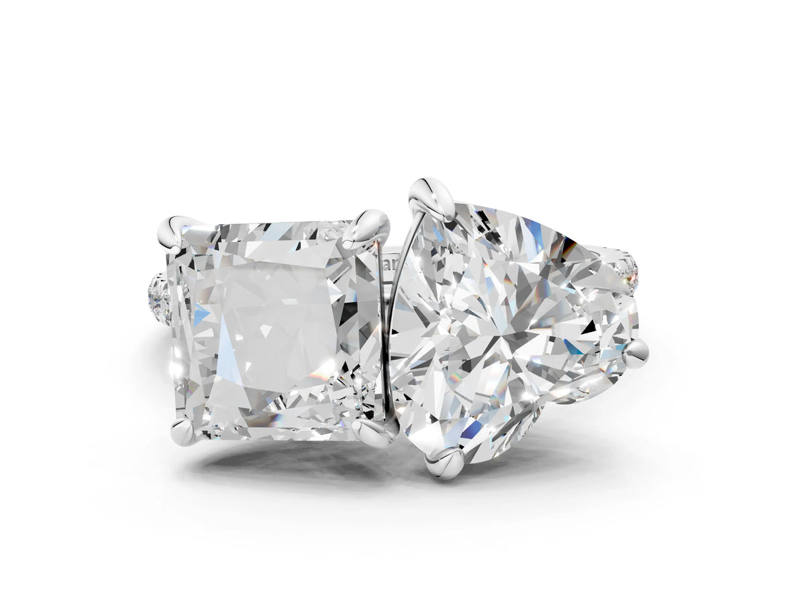 White gold Heart and Princess Toi Moi Ring with Prong Setting and Pave Band_71