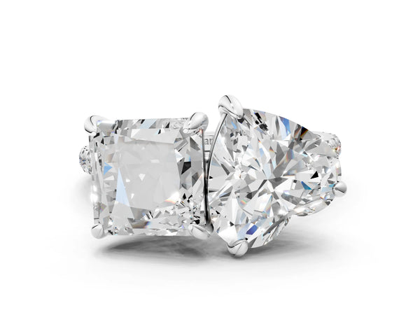 White gold Heart and Princess Toi Moi Ring with Prong Setting and Pave Band