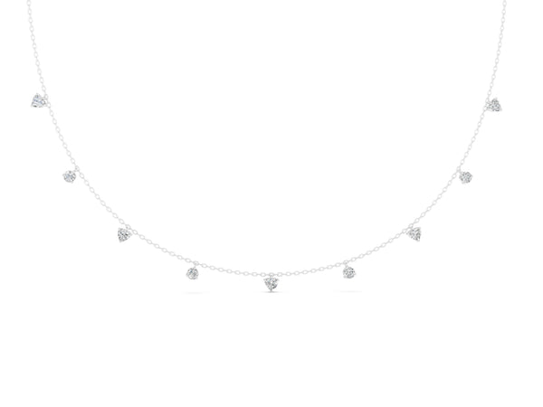 Platinum Heart and Round Diamond Station Necklace