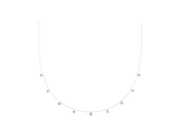 Platinum Heart and Round Diamond Station Necklace