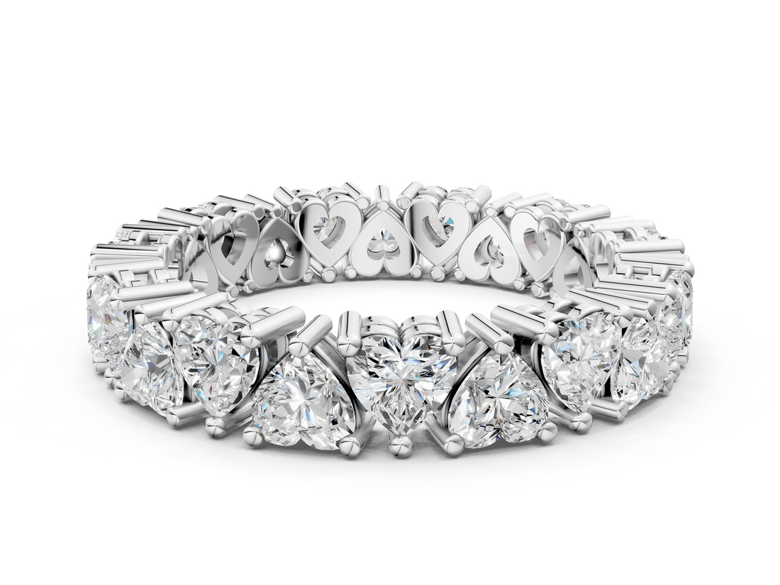 White gold Heart cut diamond Eternity Band with Shared Prong Setting_60