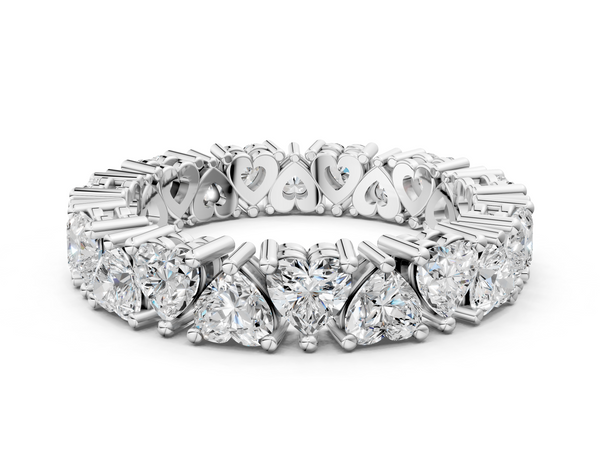 Platinum Heart cut diamond Eternity Band with Shared Prong Setting
