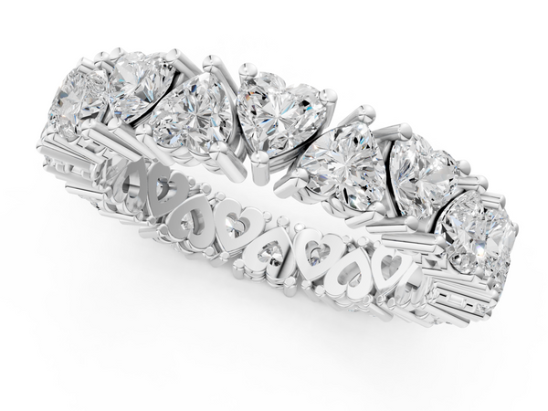 Platinum Heart cut diamond Eternity Band with Shared Prong Setting