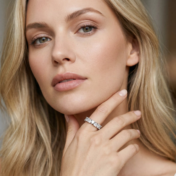 Platinum Heart cut diamond Eternity Band with Shared Prong Setting