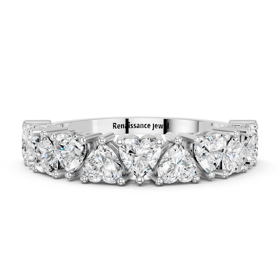 White gold Heart cut diamond Half Eternity Band with Shared Prong Setting_8