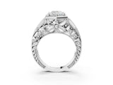 White gold Hexagon Bezel Cushion Cut Diamond Milgrain Split Shank Ring_10
