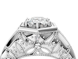 White gold Hexagon Bezel Emerald Cut Diamond Milgrain Split Shank Ring_41