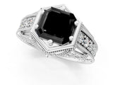 White gold Hexagon Bezel Fancy Black Asscher Cut Diamond Milgrain Split Shank Ring_13