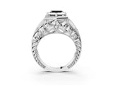 White gold Hexagon Bezel Fancy Black Asscher Cut Diamond Milgrain Split Shank Ring_15