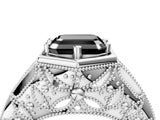 White gold Hexagon Bezel Fancy Black Asscher Cut Diamond Milgrain Split Shank Ring_16