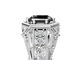 White gold Hexagon Bezel Fancy Black Asscher Cut Diamond Milgrain Split Shank Ring_17