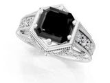 White gold Hexagon Bezel Fancy Black Asscher Cut Diamond Milgrain Split Shank Ring_1